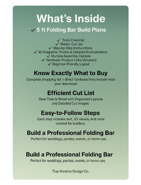 6FT Portable Folding Liquor Bar - Complete Build Plans - Mobile Bartender Bar