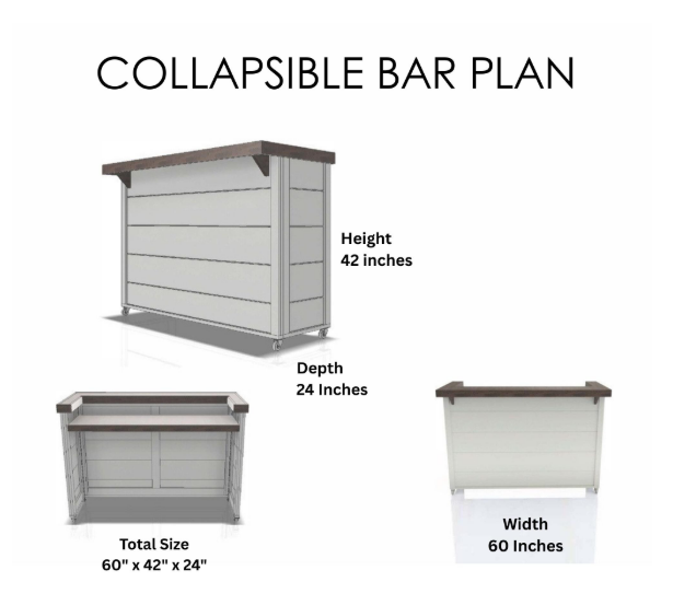 Portable Folding Liquor Bar - Complete Build Plans - 5 Foot Length - Mobile Bartending Bar